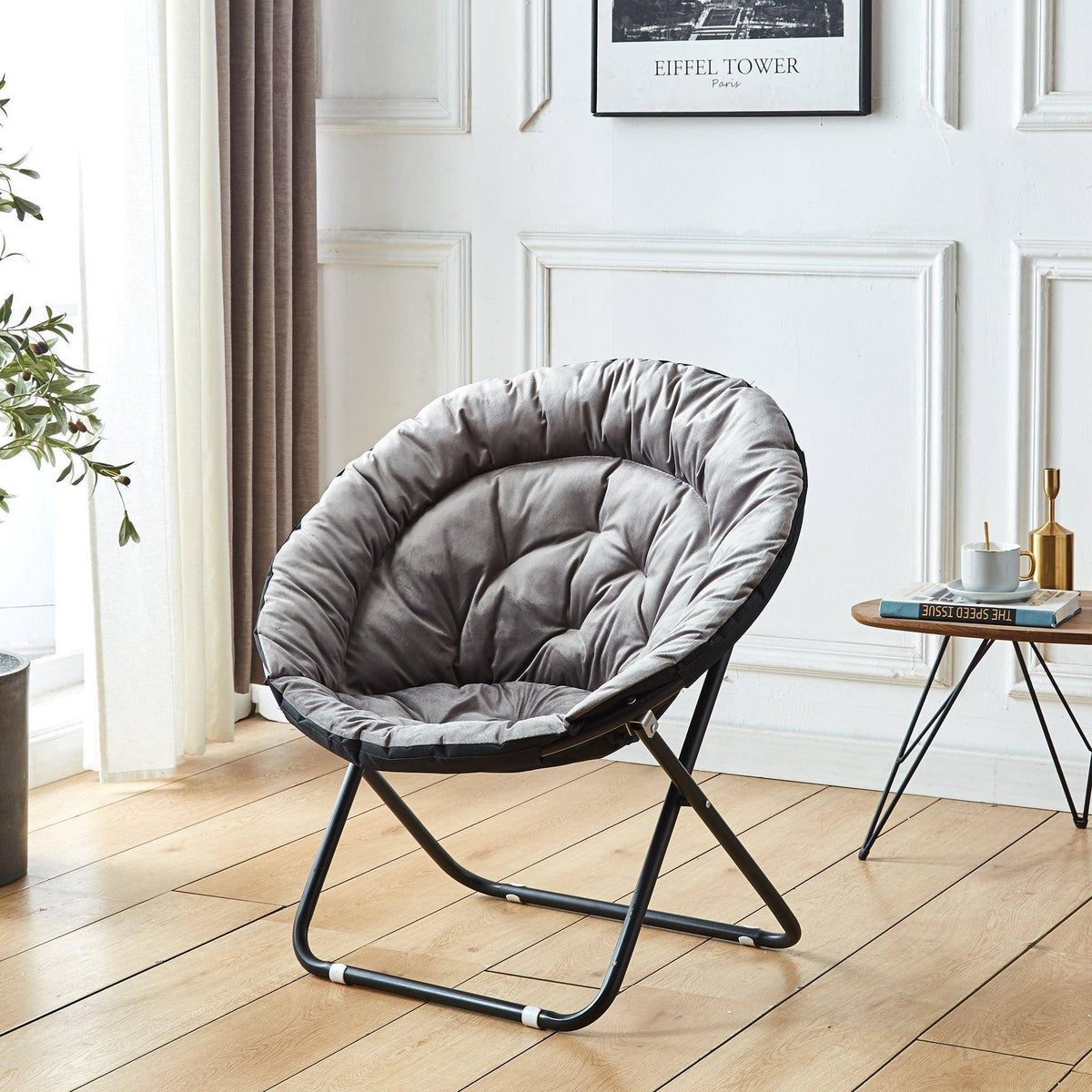 MFurn Folding Moon Chair Velvet Saucer Chair Various Colours