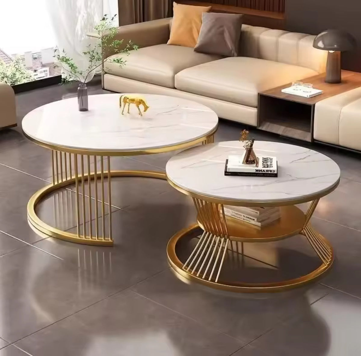 MFurn Modern Nesting Table Marble Coffee Table Set