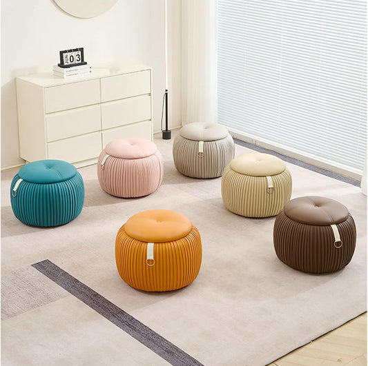 Round Ottoman with Storage, Round Shoe Storage Ottoman, Ottoman Footstool, Upholstered Round Foot Rest Coffee Table Padded Seat for Living Room Bedroom