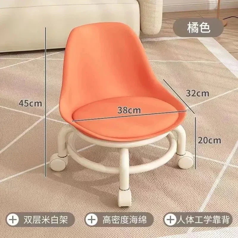 Low Chair Stool, Load Capacity Children's Stool, Backrest, Small, Living Stool, Low Chair, Small, Nappa Leather Fabric, Thick, Waterproof, Quiet Casters, 360 Degree