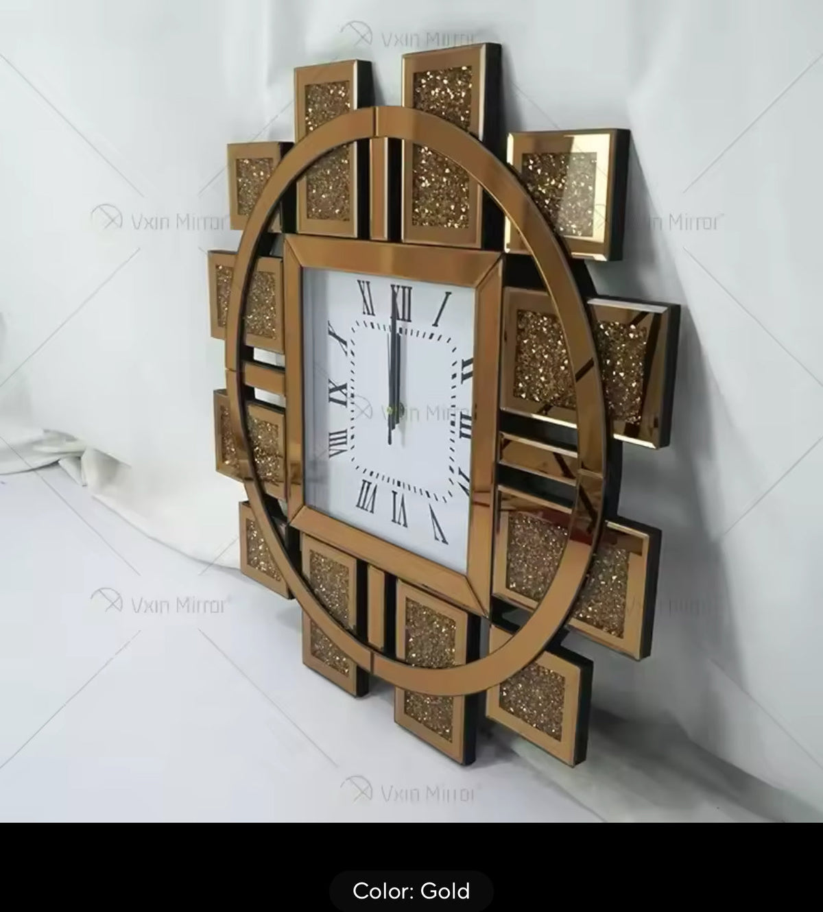 Mirror Wall Clock Modern Design Big Size Diamond Wall Clocks Home Decor Silent Luxury Gold Glass Living Room Decoration Gift