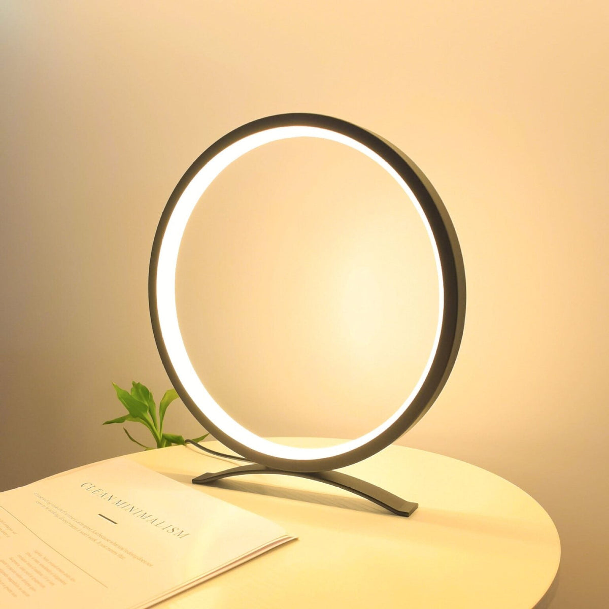 Modern Circle Nightstand Lamp,LED Warm Light Table Lamp for Bedroom Bedside,3 Colors Metal Desk Lamp for Living Room,Dimmable Reading Table Lights for Night Stand on Side & End Tables