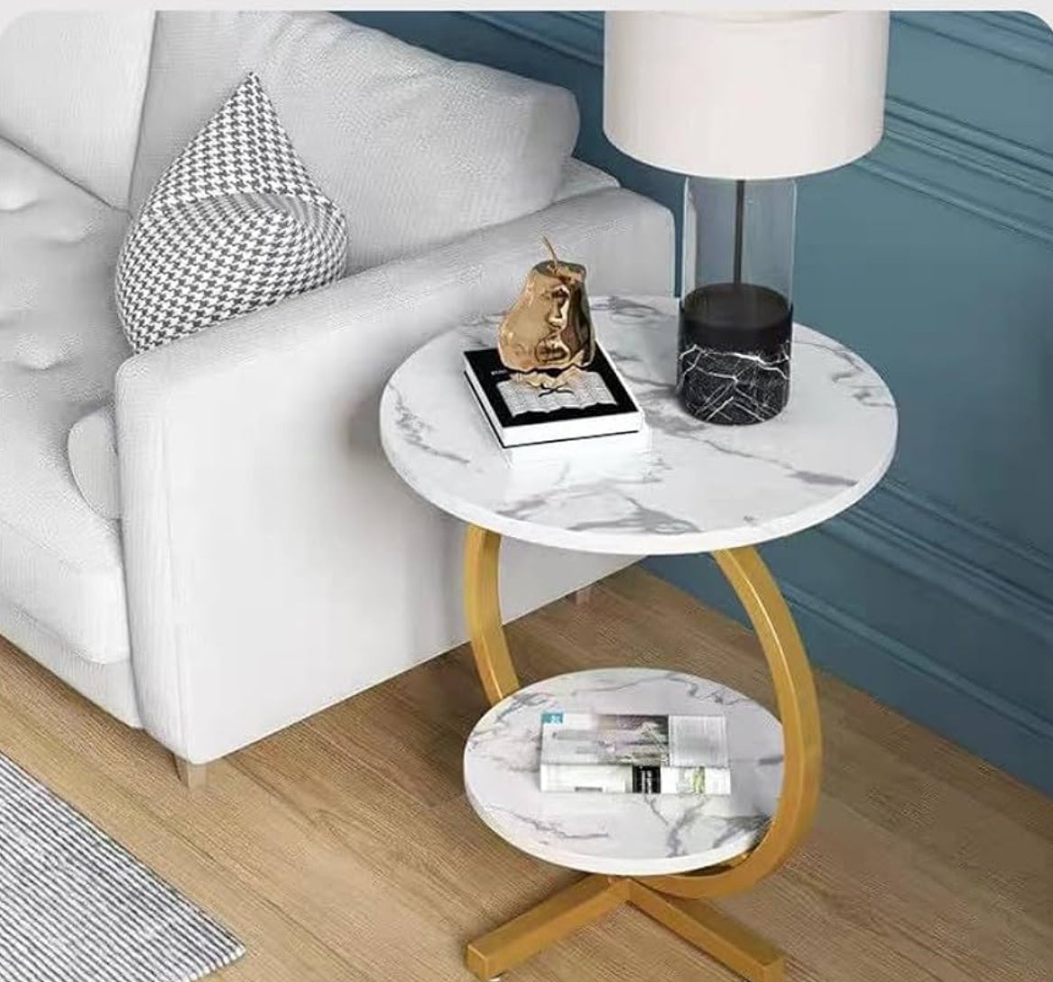 MFurn Luxury Side Table – Golden Metal Frame with Marble Surfac