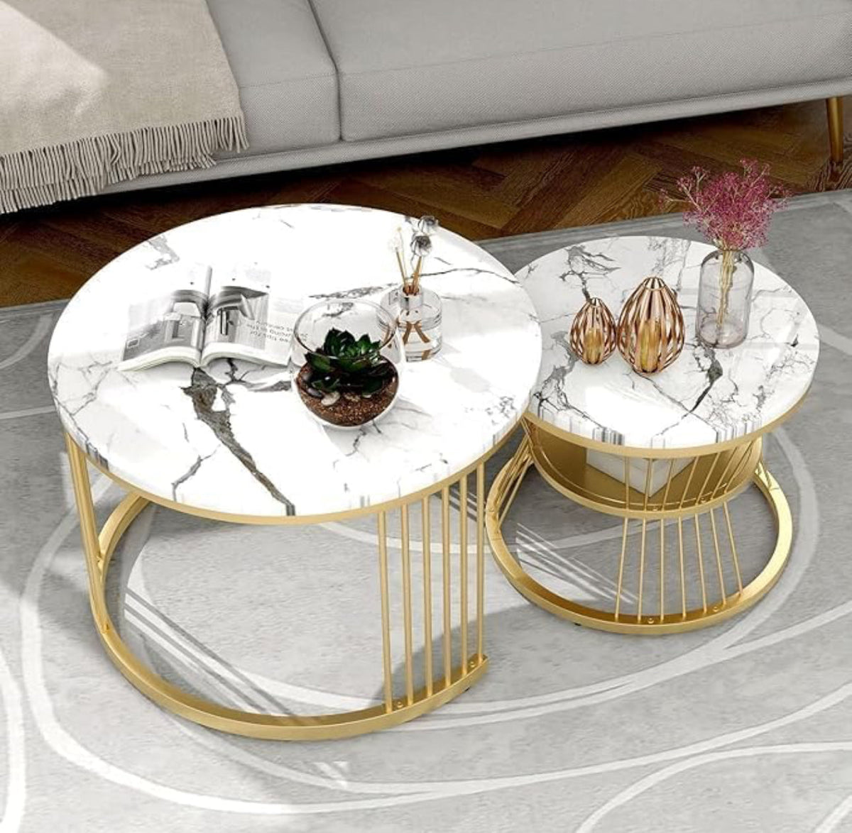 MFurn Modern Nesting Table Marble Coffee Table Set