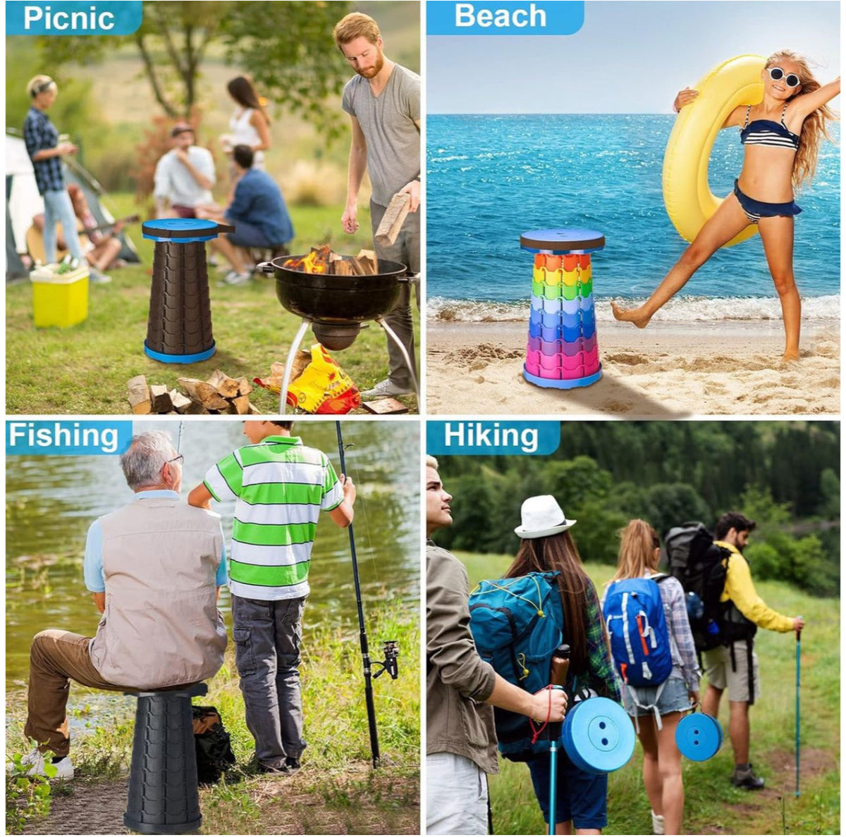 MHome Portable Folding Telescopic Stool Rainbow Colour
