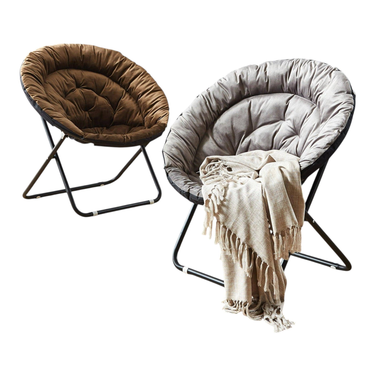MFurn Folding Moon Chair Velvet Saucer Chair Various Colours