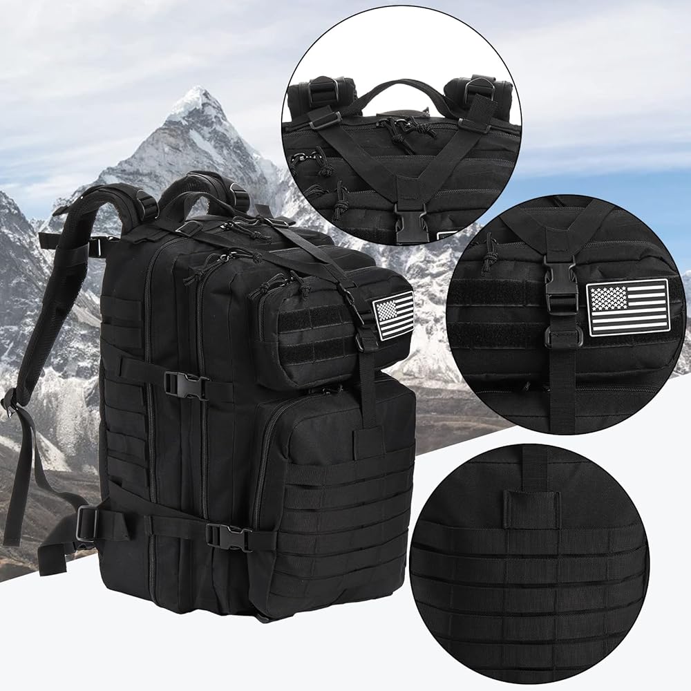 45L Military Tactical Backpack Black Outdoor Hiking Camping Rucksack