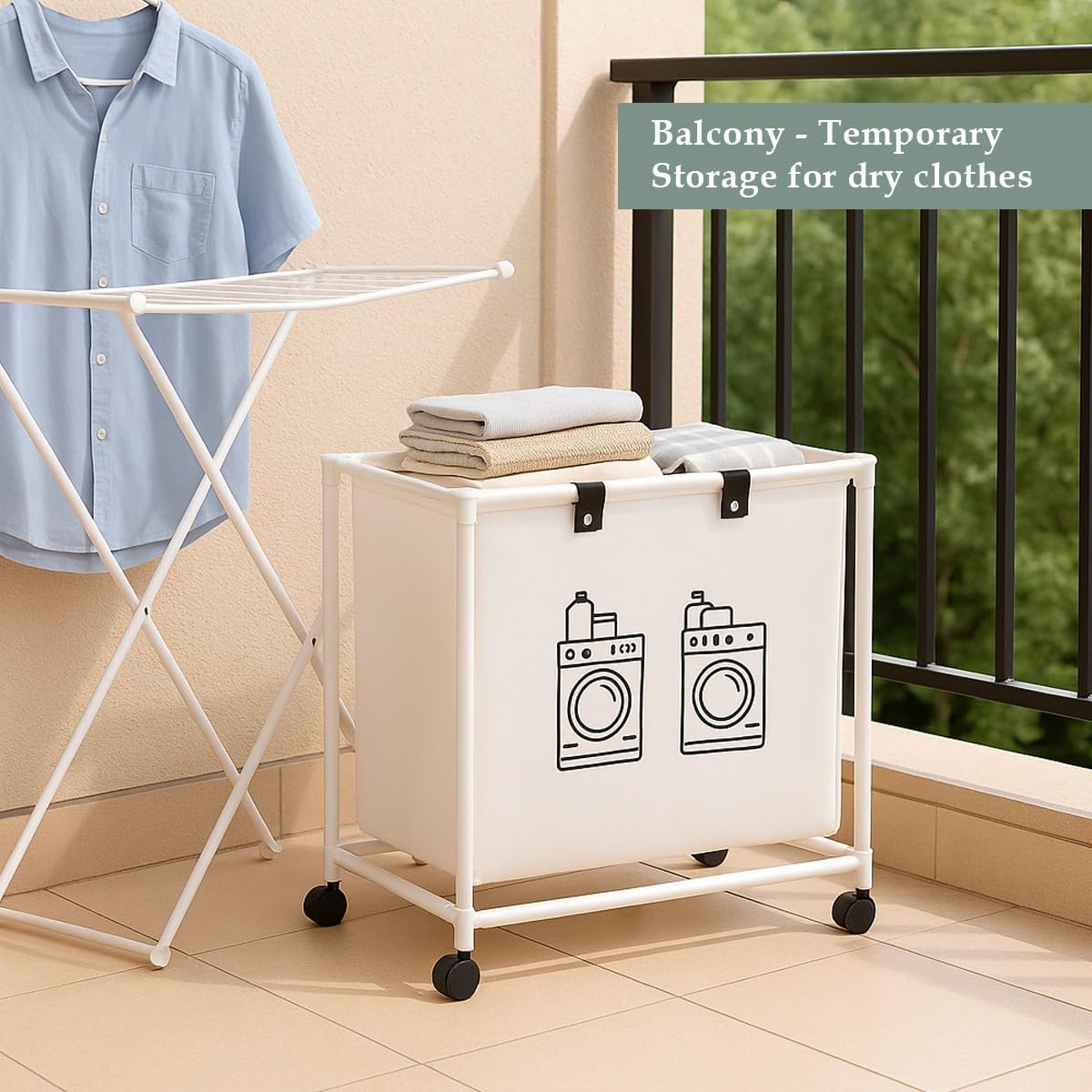 Mhome Laundry Basket – 50L with Lockable Wheels