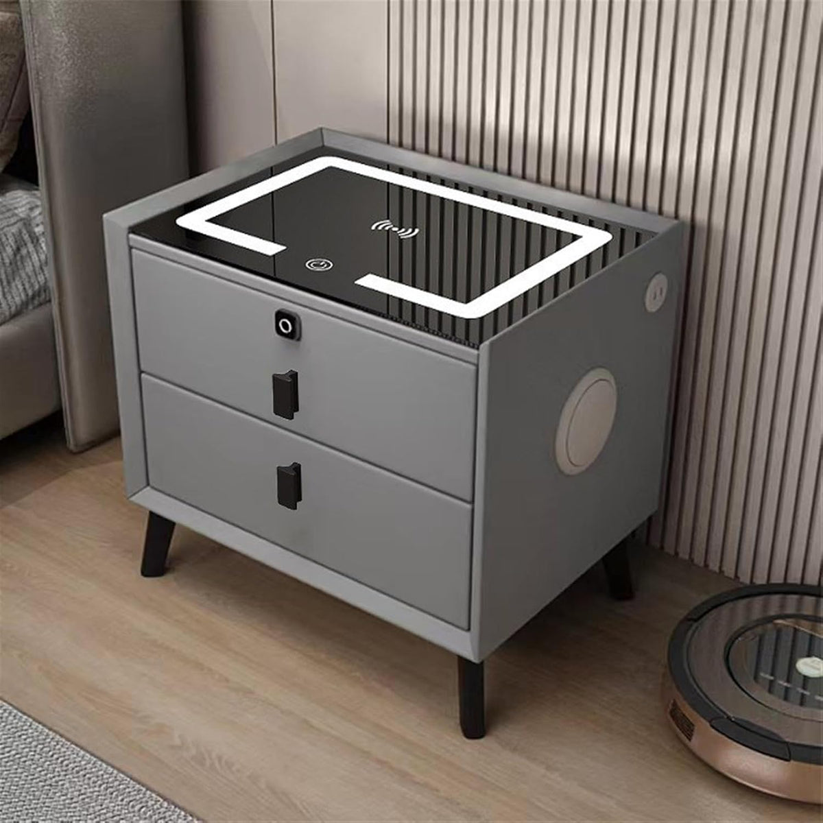 MFurn Smart Bedside Table with Speaker & Wireless Charging – Modern LED Nightstand