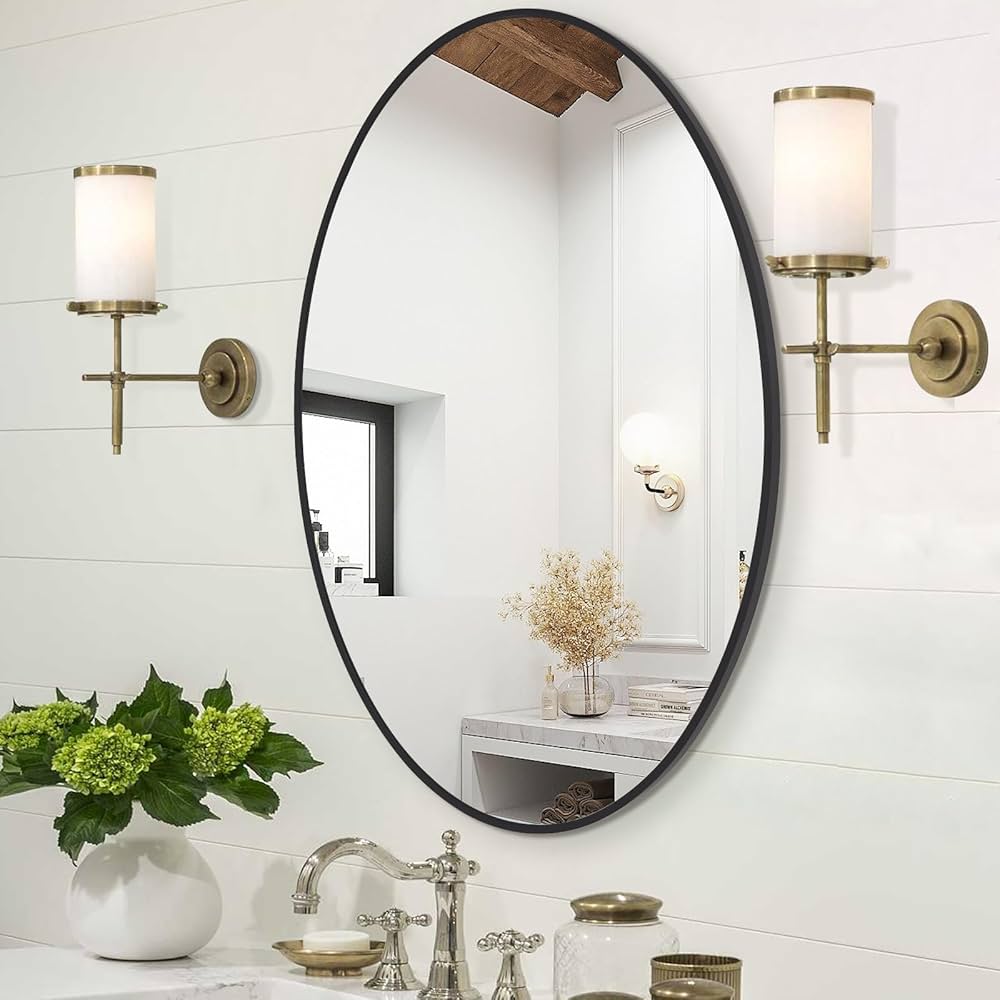 MFURN Large Oval Mirror Metal Frame Gold Or Black
