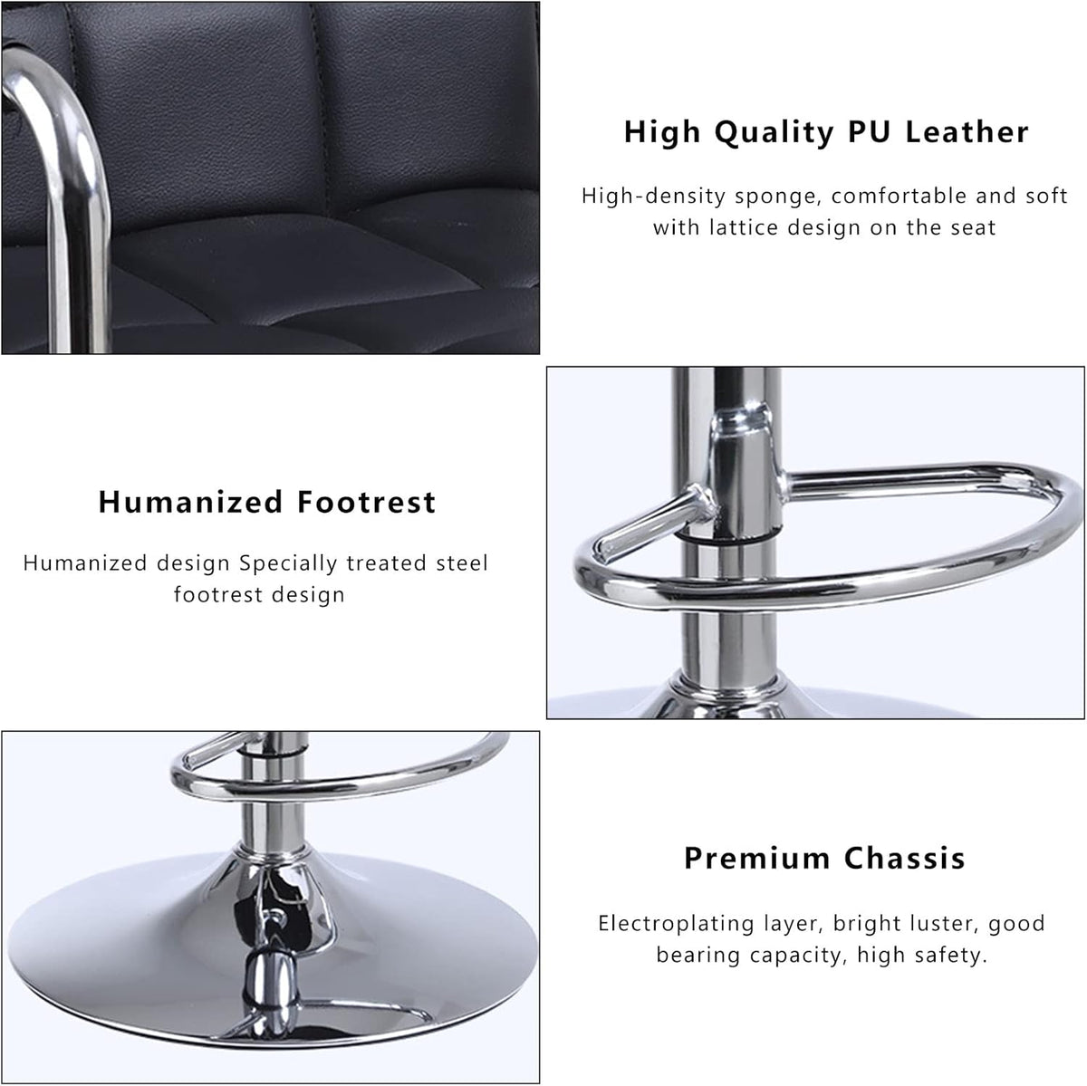 MFURN Adjustable Bar Stool PU Leather Swivel 62–83cm Black