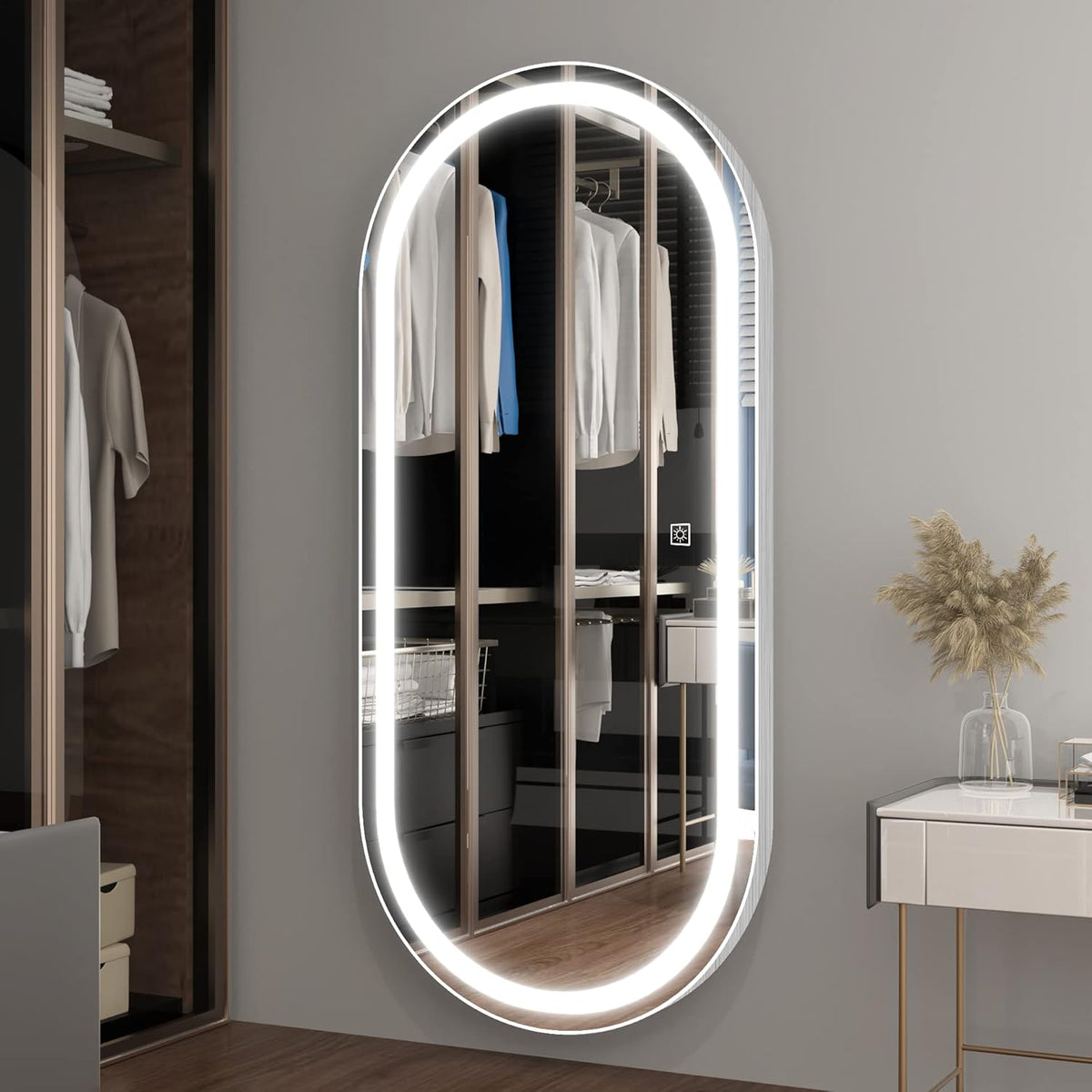 Frameless Illuminated Wall-Mounted Mirror with Demister Tempered Glass