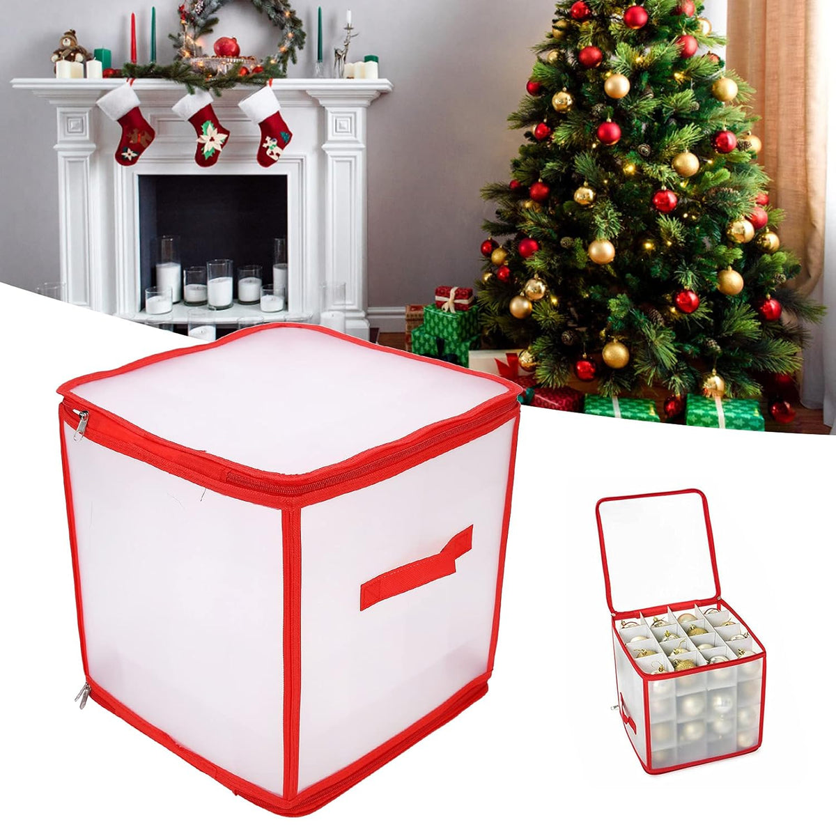 MHome Christmas Ornament Storage Box – Red Trim