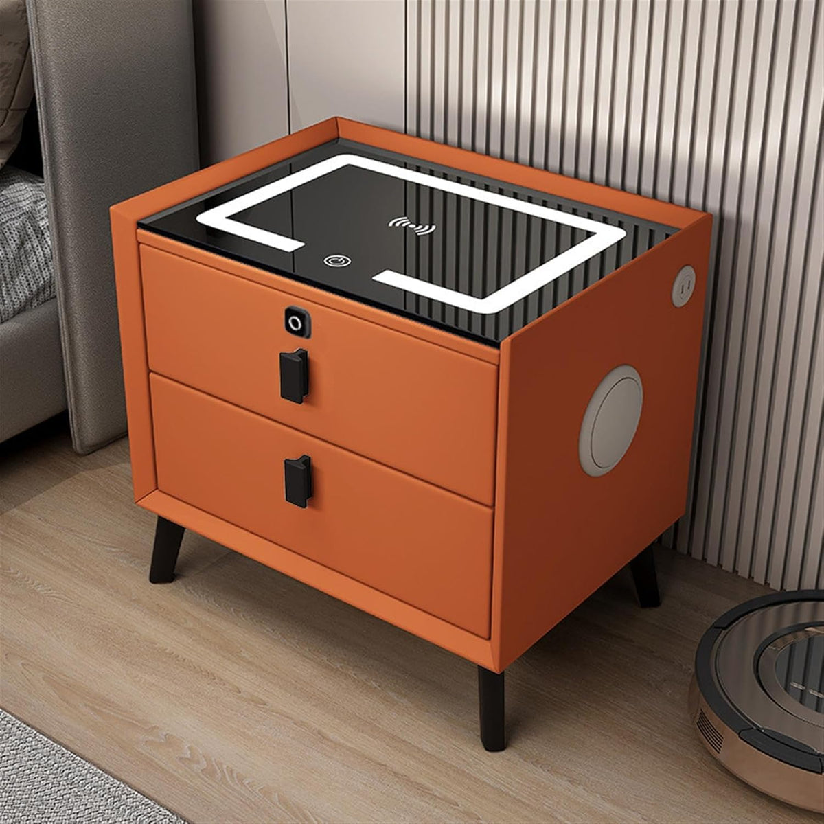 MFurn Smart Bedside Table with Speaker & Wireless Charging – Modern LED Nightstand