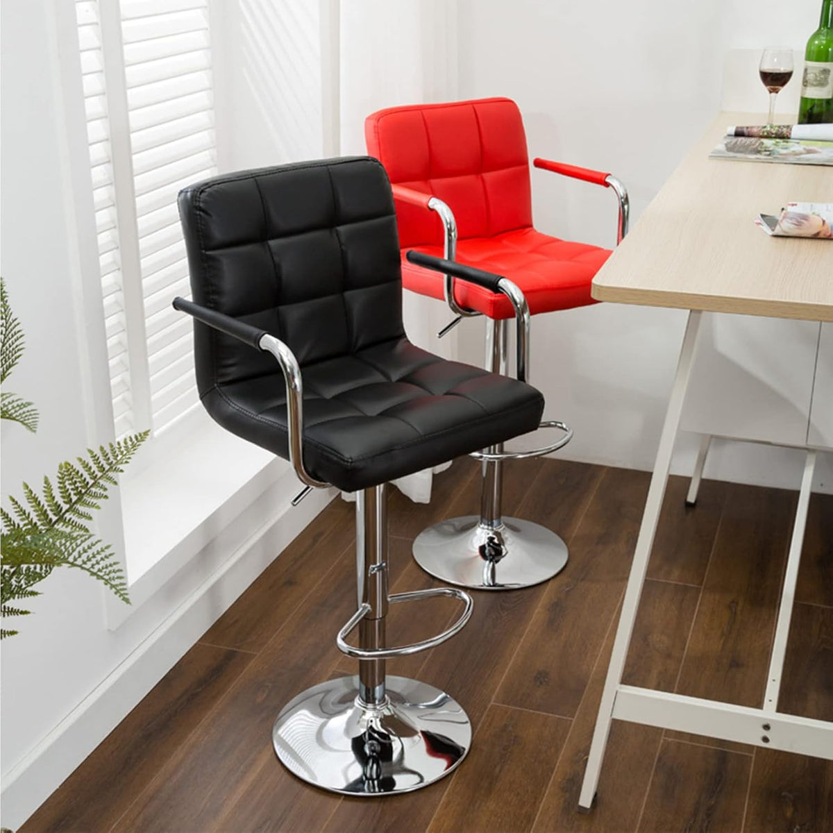 MFURN Adjustable Bar Stool PU Leather Swivel 62–83cm Black