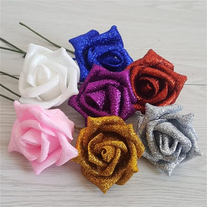 25Pcs Glittering Artificial Rose With Stem