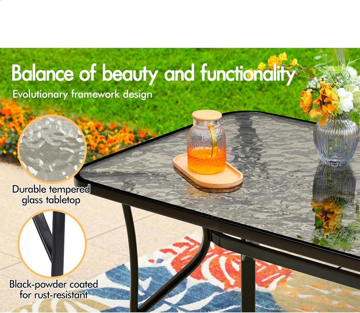 MFurn Leah Inspired 6pc Outdoor Dining Set – Patio Table, Chairs & Umbrella All-Weather Textilene Garden Furniture