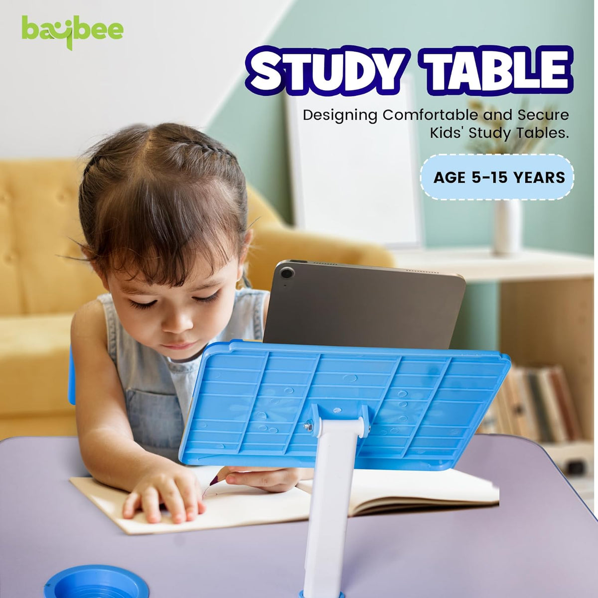 Study Desk and Chair Set Height Adjustable Children's Desk and Chair Set  Desktop with Reading Stand