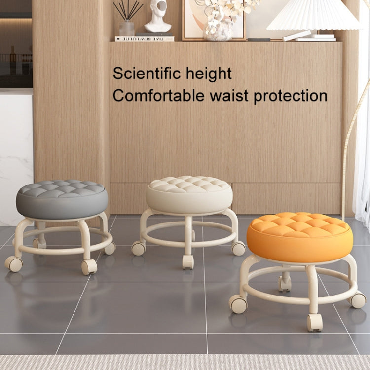 Multi Functional Round Stool Suitable For Multiple Scenarios Portable Wheel Rotation Movement And Detachable Leather Sofa Cushion Upgraded Double-Layer Frame Structure Stable Household Small Round Stool