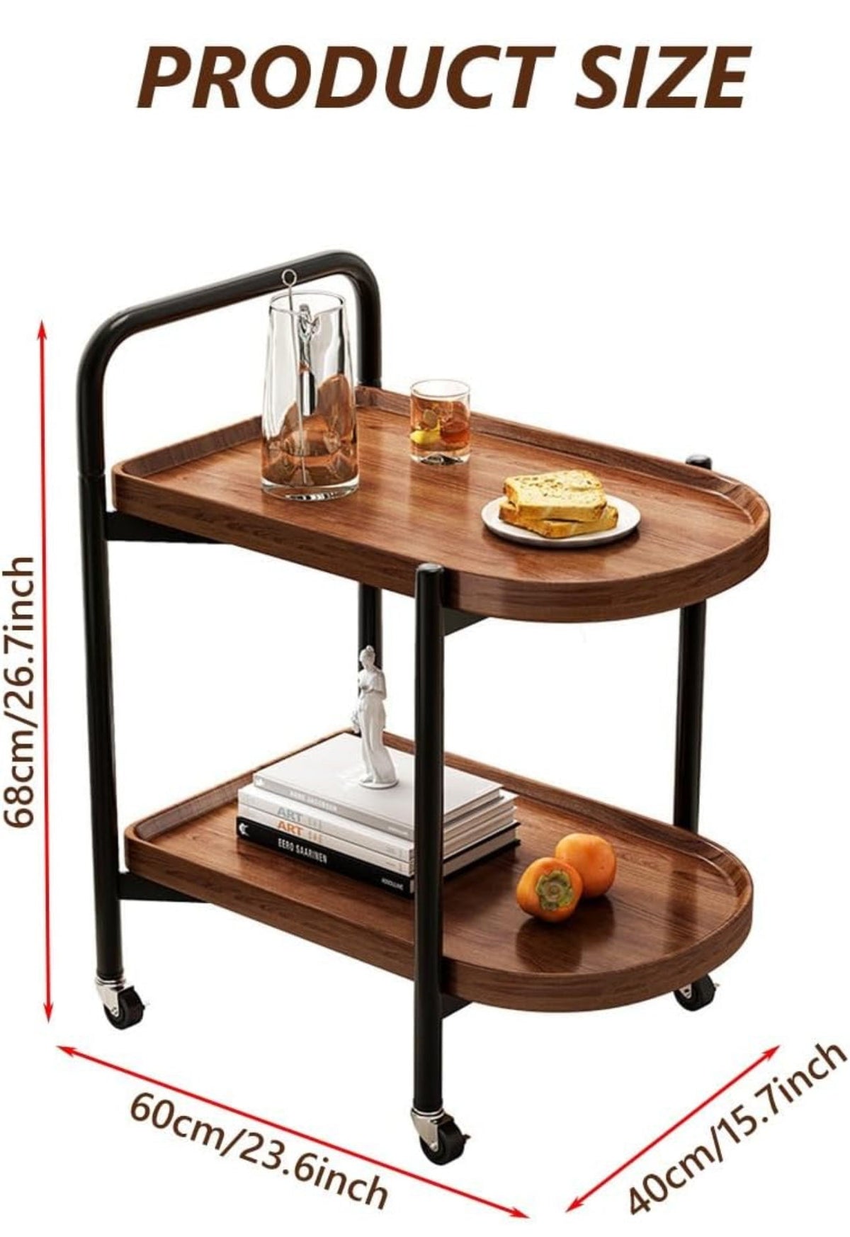 Storage Trolley Cart Removable Side Table with Wheels Multifunctional Storage Organizer for Kitchen Bathroom Living Room Laundry,Utility Rolling Carts 2Tier- Various Options