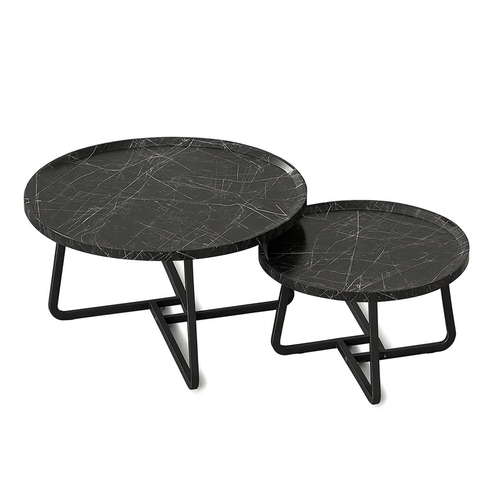 MFurn Modern Round Raised Edge Nesting Coffee Table Set with Metal Frame  – 2pc Nesting Design-Various Options