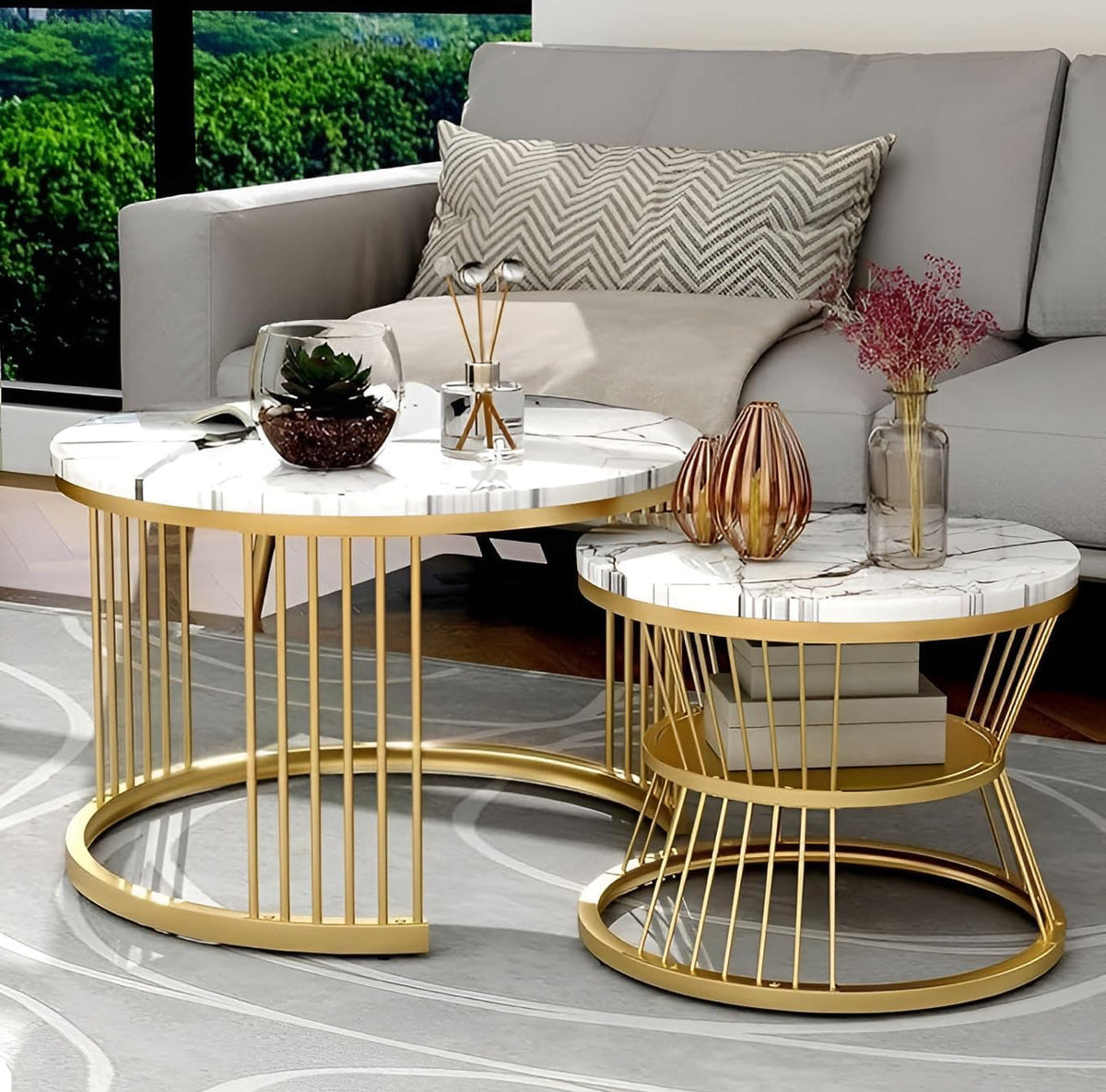 MFurn Modern Nesting Table Marble Coffee Table Set