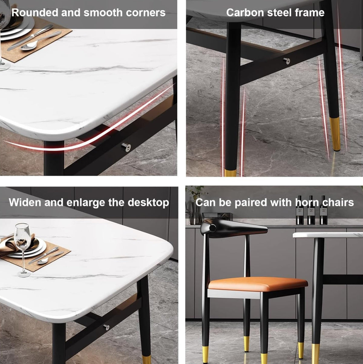 MFurn Modern Dining Table Set for 4 with Upholstered Chairs, Round Breakfast Table with Black Metal Legs ,Stylish Living Room Furniture-Available in Black or White Options