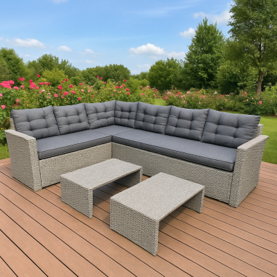MFurn Marseille 6-Seater Modular Rattan Patio Corner Lounge Set – Grey