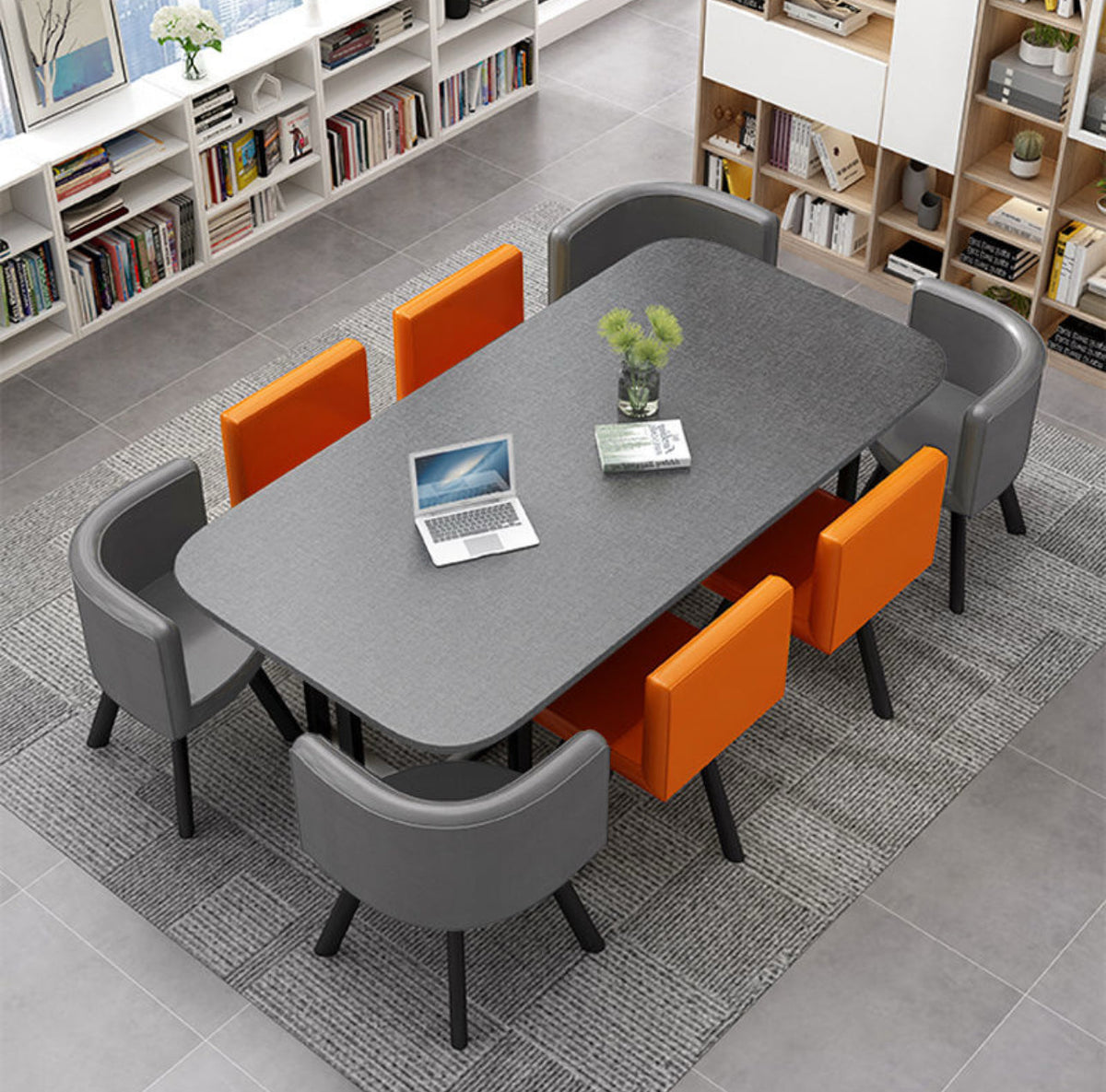 Grey Table / Grey & Orange Chairs