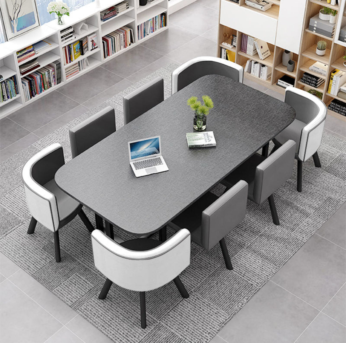 Grey Table / Grey & White Chairs