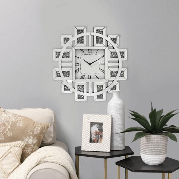 Mirror Wall Clock Modern Design Big Size Diamond Wall Clocks Home Decor Silent Luxury Gold Glass Living Room Decoration Gift