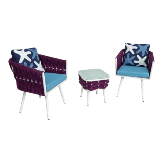 MFurn Delwyn 3-Piece Twist Rope Aluminum Garden Dining Set – Weather & UV Resistant