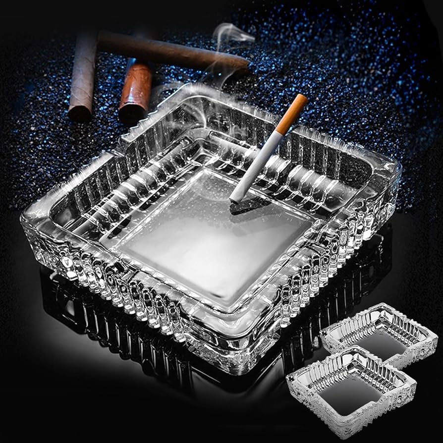 MHome Durable Glass Ash Tray In Round And Square Shape For Home Or Office