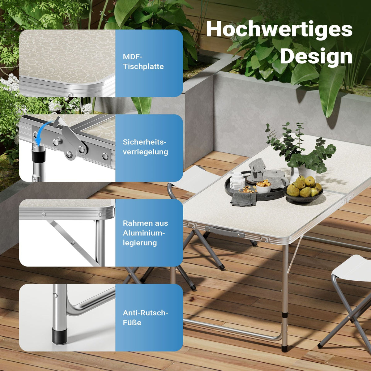 MFurn Portable Folding Camping Table Inc 4 Foldable Chairs