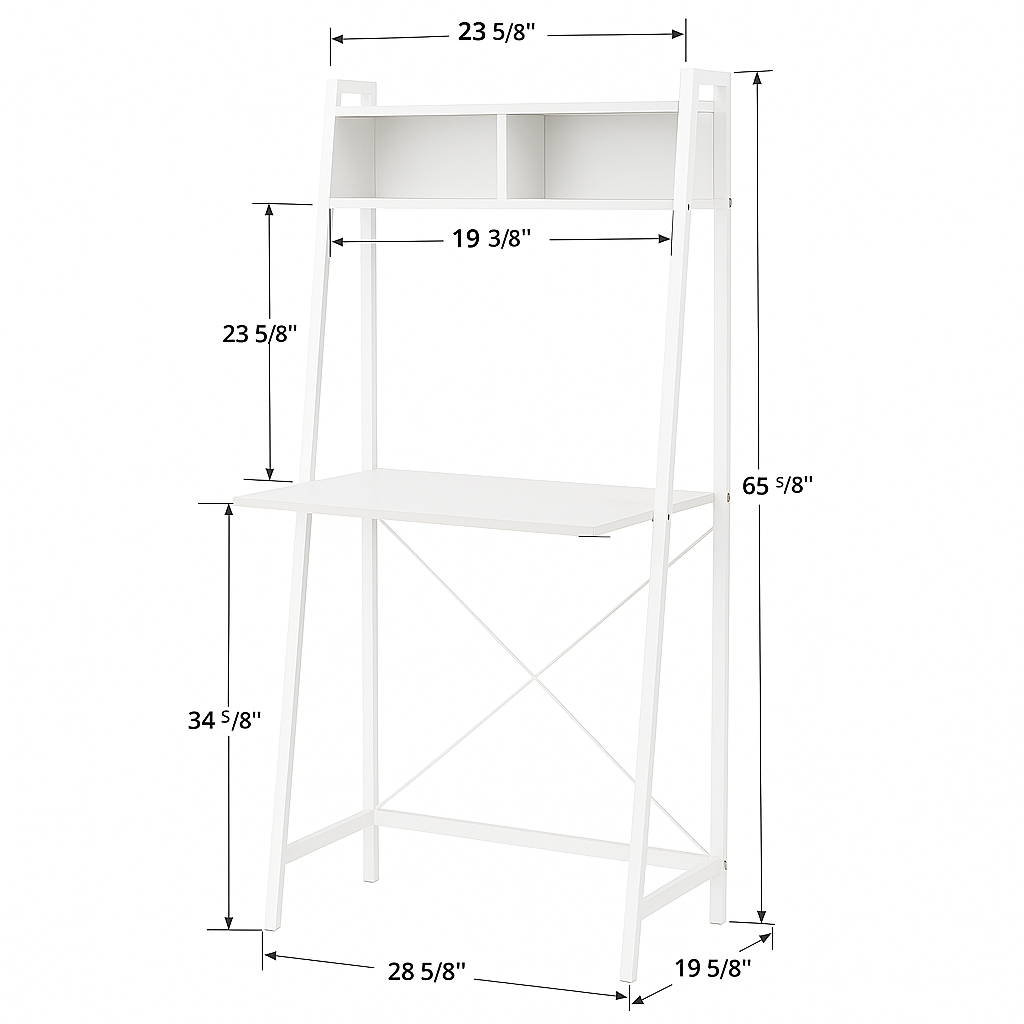 MFurn White Ladder-Style Study Desk with Shelves
