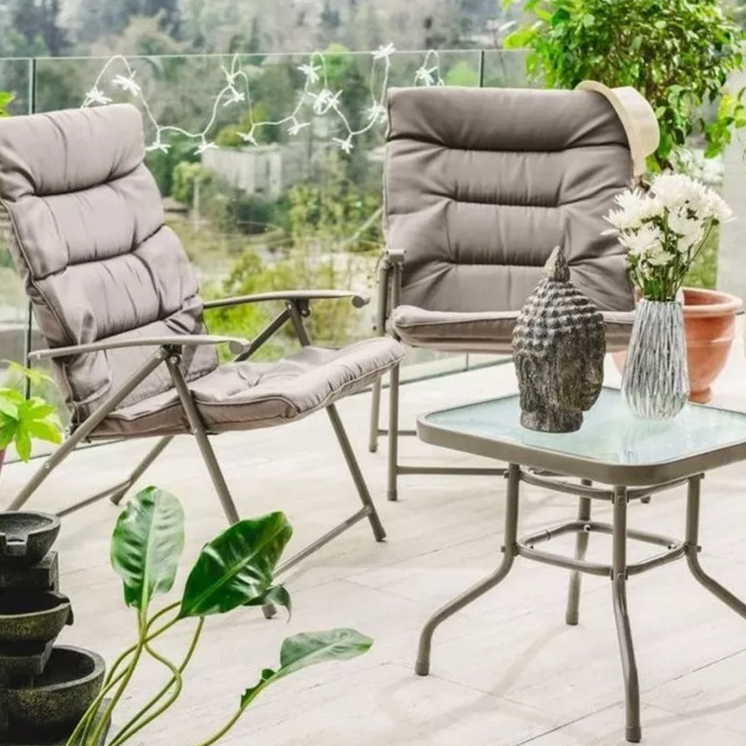 MFurn Ventura 3 Piece Folding Patio Set With Padded Chairs And Table