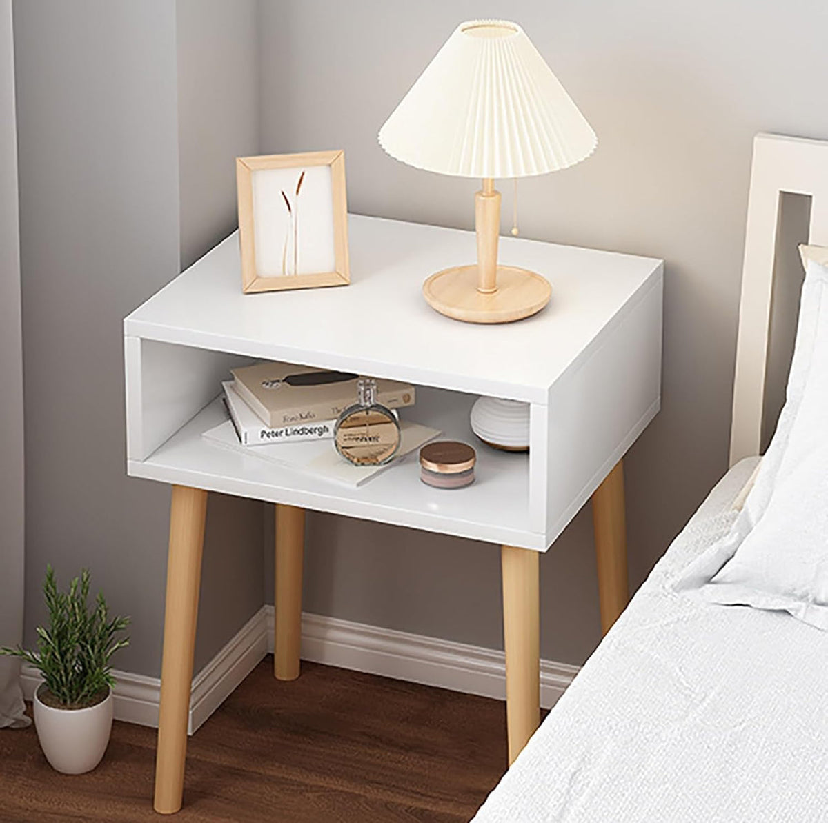 MFurn Contemporary White Wood Side Table – Modern Rectangle Bedroom Accent
