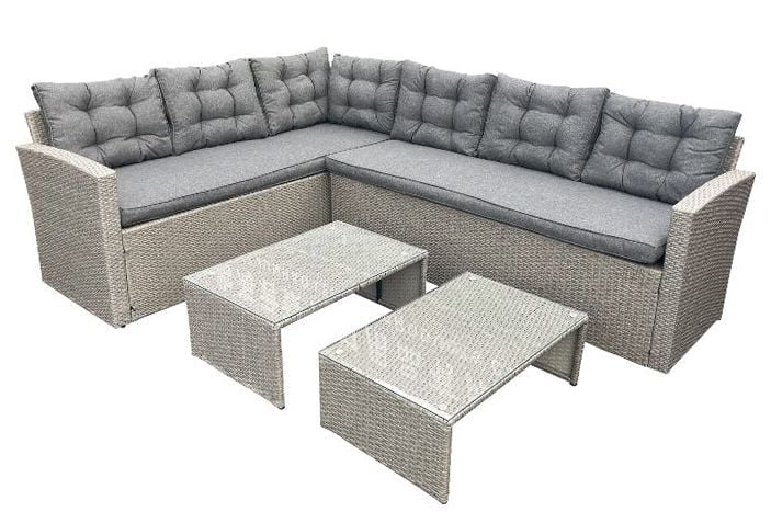 MFurn Marseille 6-Seater Modular Rattan Patio Corner Lounge Set – Grey