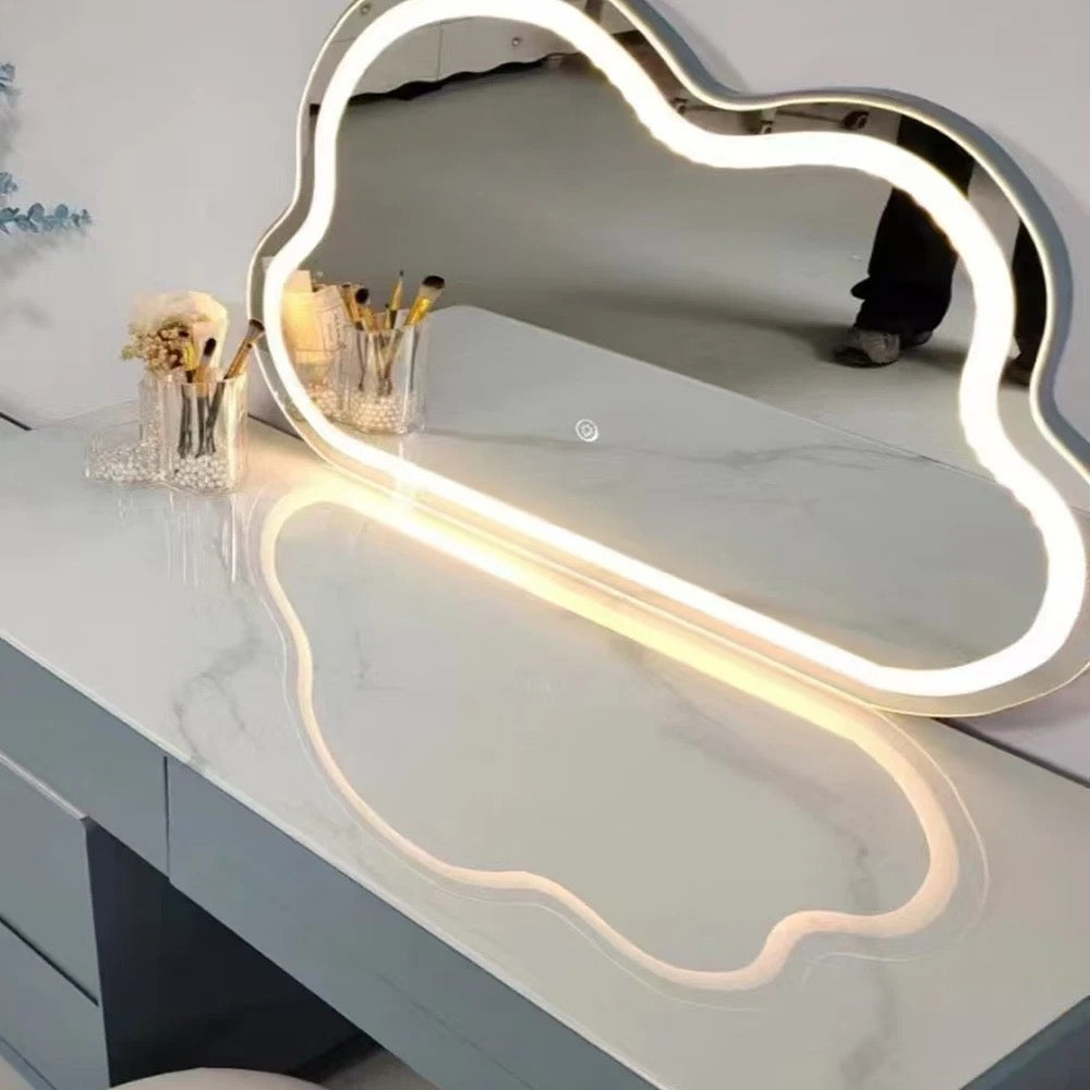 Luxury Dressing Table With Mirror Grey Only - LED & Stool
