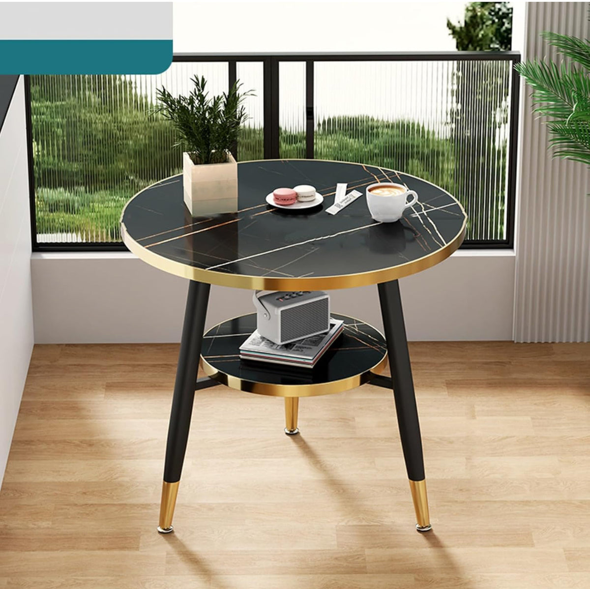 Round Coffee Table, 2-Tier Side Table Living Room, End Table Round with Storage, Modern Drink Side Table 2pc Set- Various Options