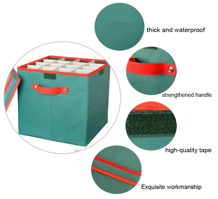 MHome Green Christmas Ornament Storage Box – Foldable with Label Window & Reinforced Panels