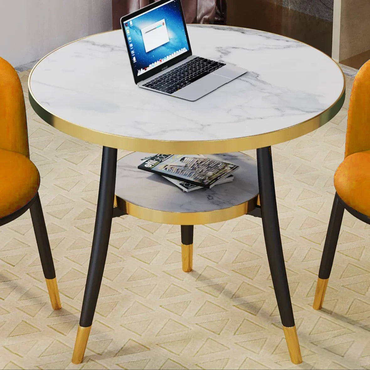 Modern Nordic Style Side/Coffee Table With Gold Trim 2pc Set