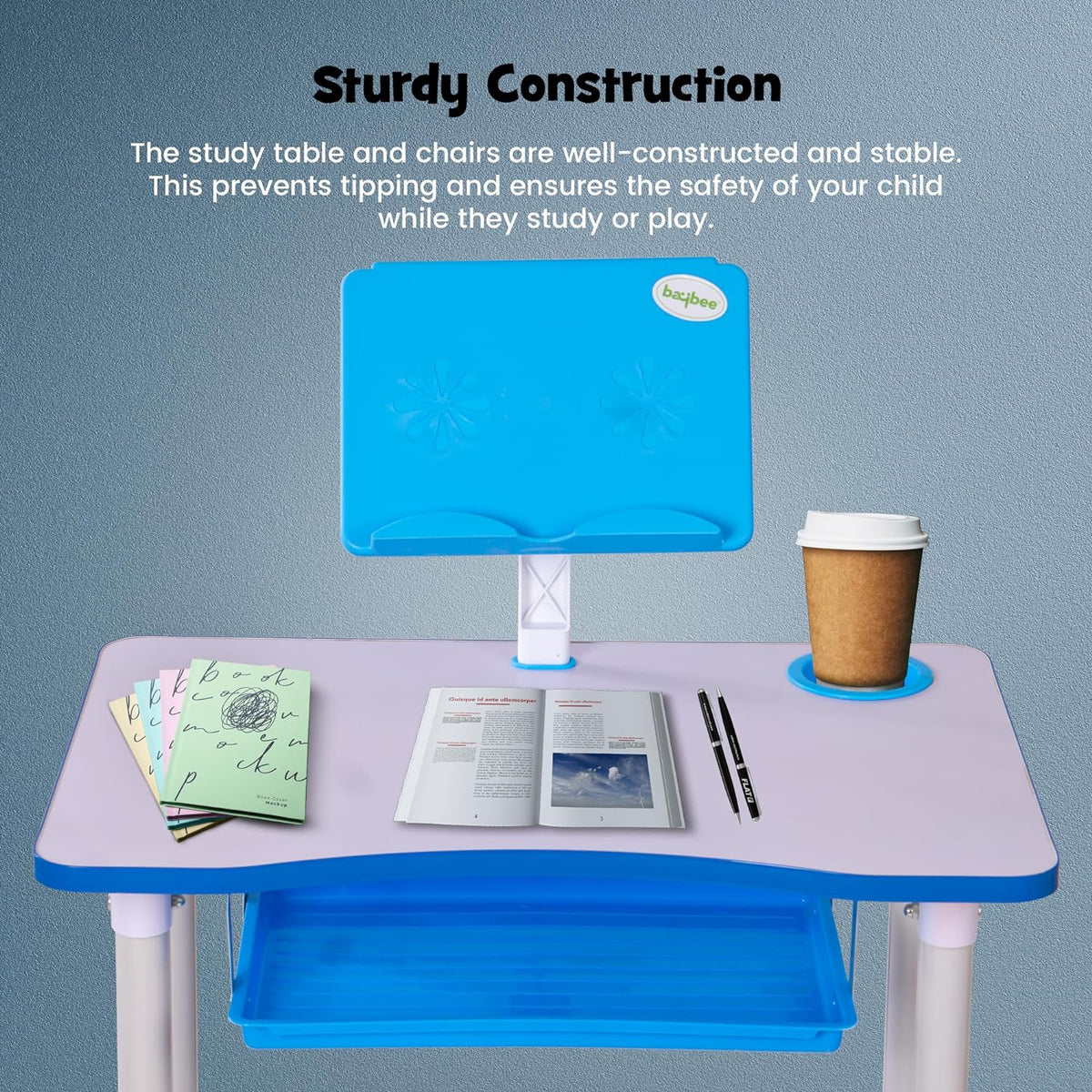 Study Desk and Chair Set Height Adjustable Children's Desk and Chair Set  Desktop with Reading Stand