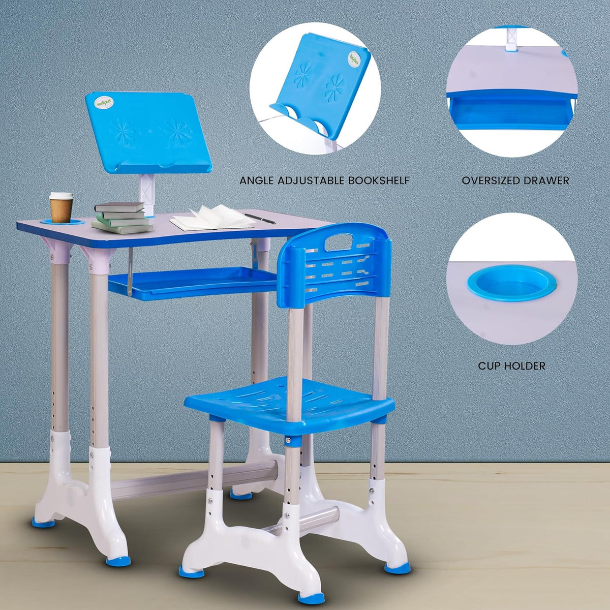 Study Desk and Chair Set Height Adjustable Children's Desk and Chair Set  Desktop with Reading Stand