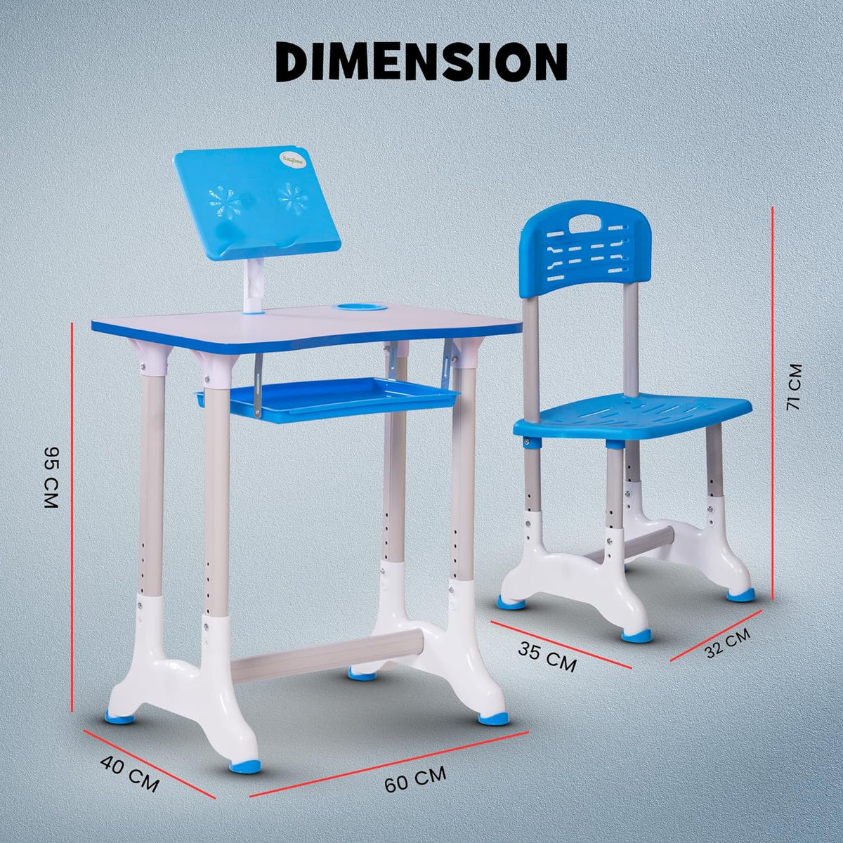 Study Desk and Chair Set Height Adjustable Children's Desk and Chair Set  Desktop with Reading Stand