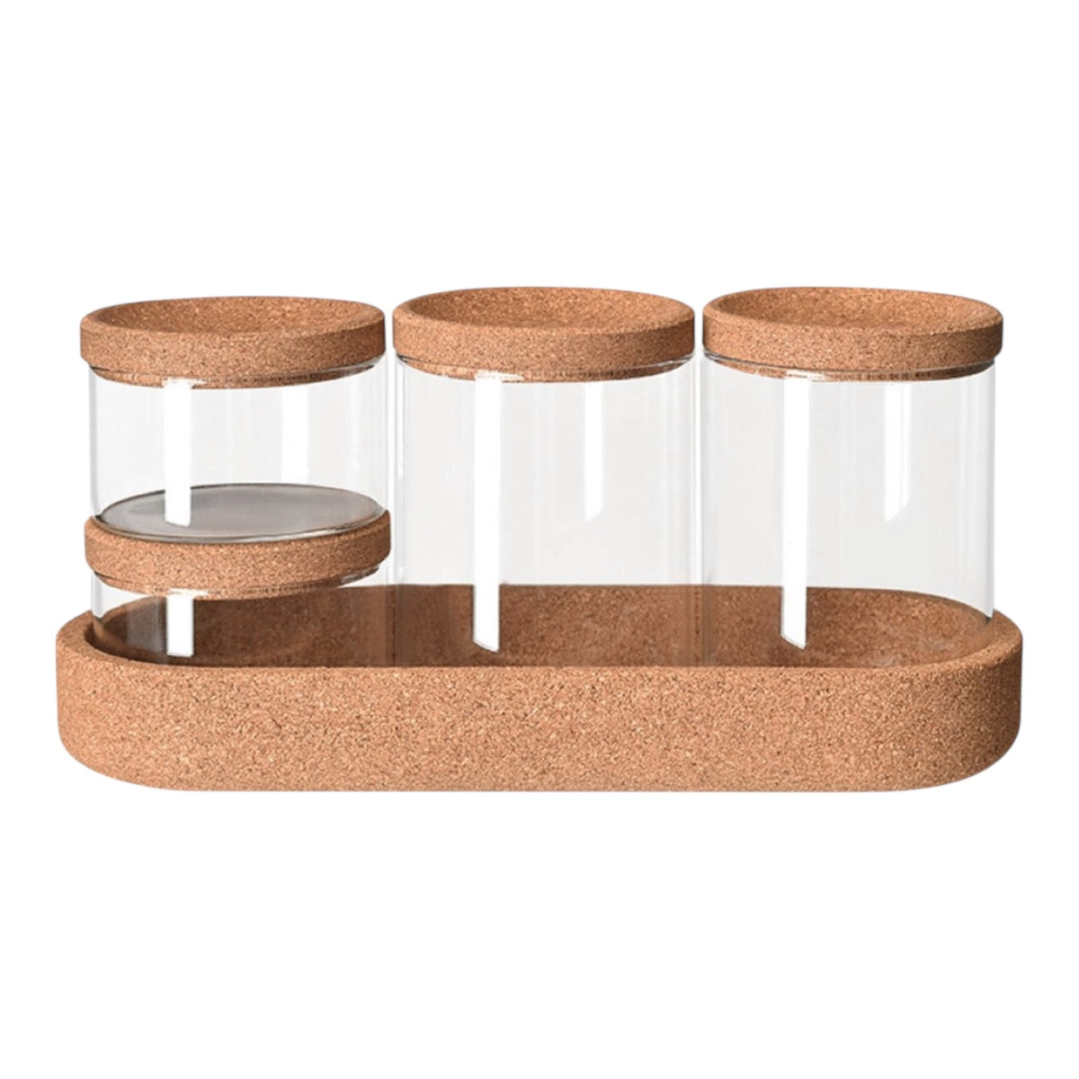 MHome 4-Pack Glass Jars with Cork Lids & Base – Multipurpose Organizer & Storage Canister Set
