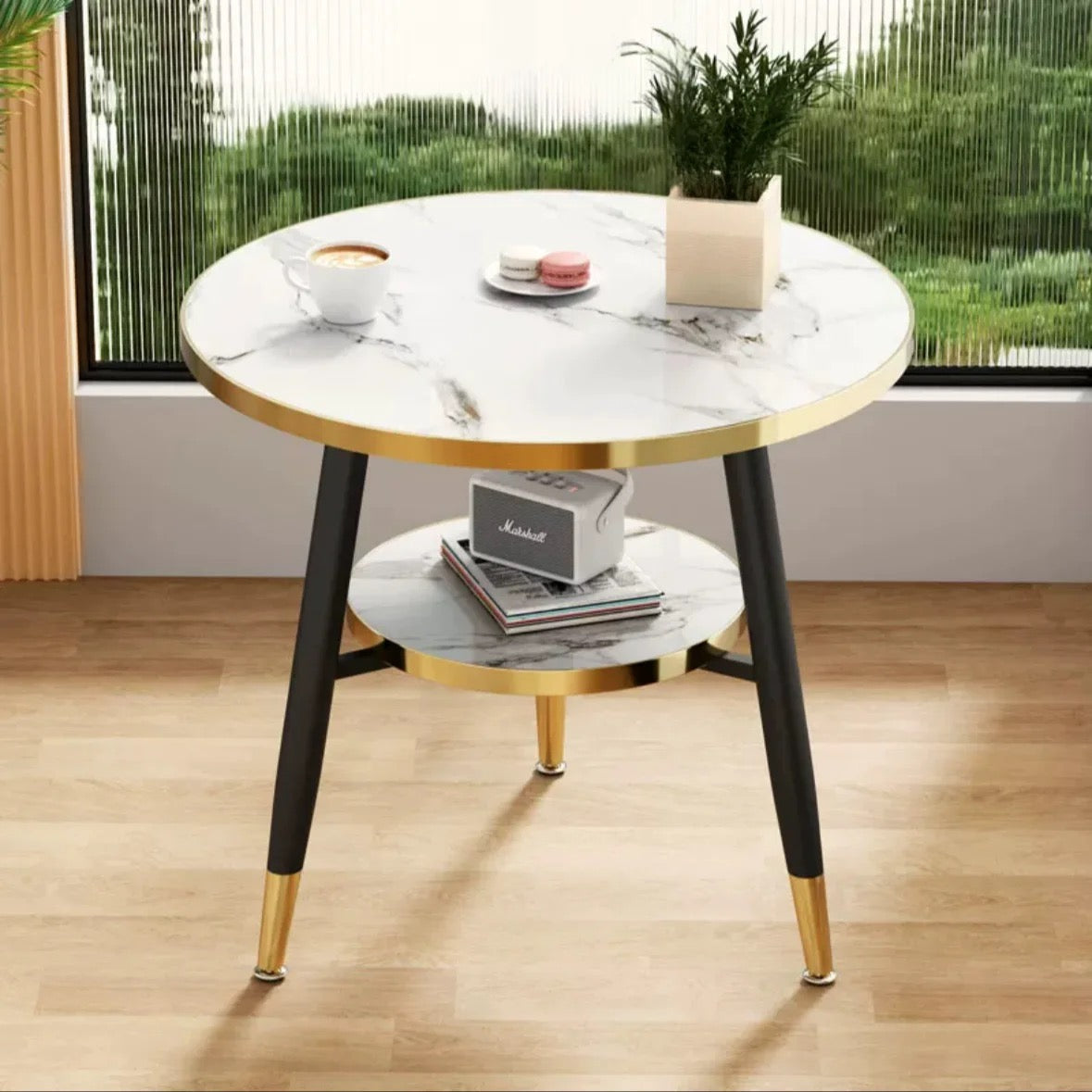 Modern Nordic Style Side/Coffee Table With Gold Trim 2pc Set