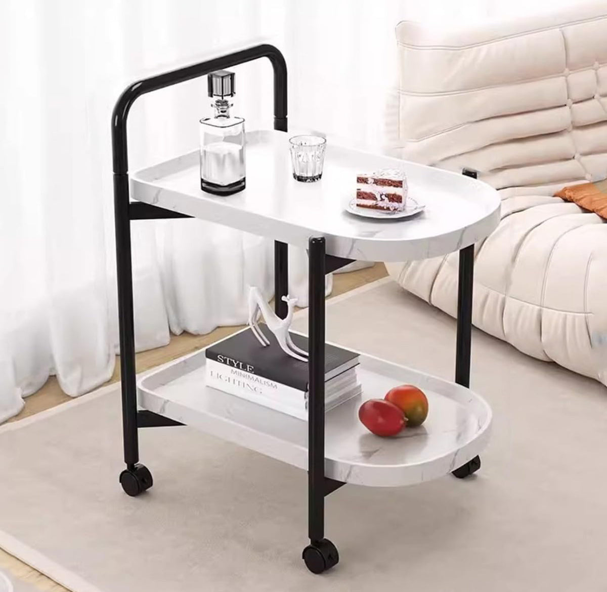 Storage Trolley Cart Removable Side Table with Wheels Multifunctional Storage Organizer for Kitchen Bathroom Living Room Laundry,Utility Rolling Carts 2Tier- Various Options