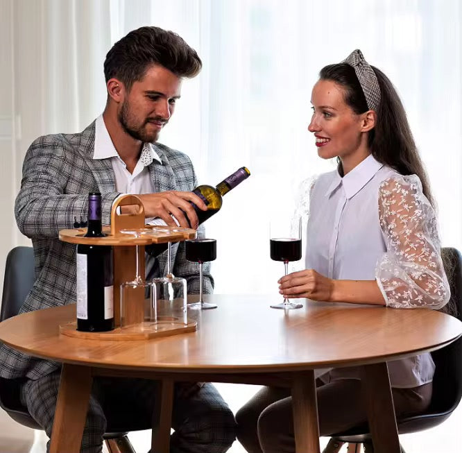MHome Countertop Bamboo Wine Glass Rack – Holds 4 Glasses & 2 Bottles