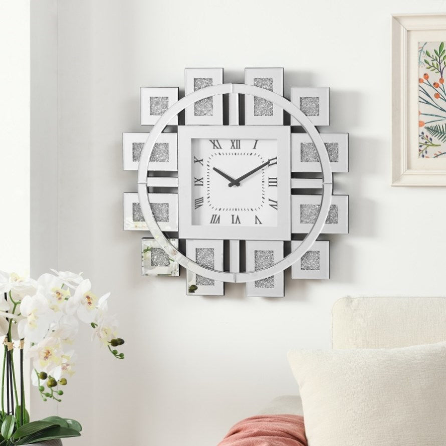 Mirror Wall Clock Modern Design Big Size Diamond Wall Clocks Home Decor Silent Luxury Gold Glass Living Room Decoration Gift